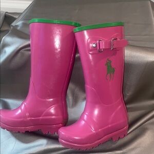 Ralph Lauren Pink Rain Boots with Green Trim